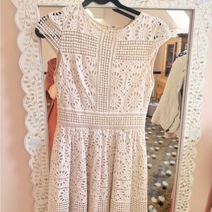 WWhite Lace Fit-and-Flare Dress